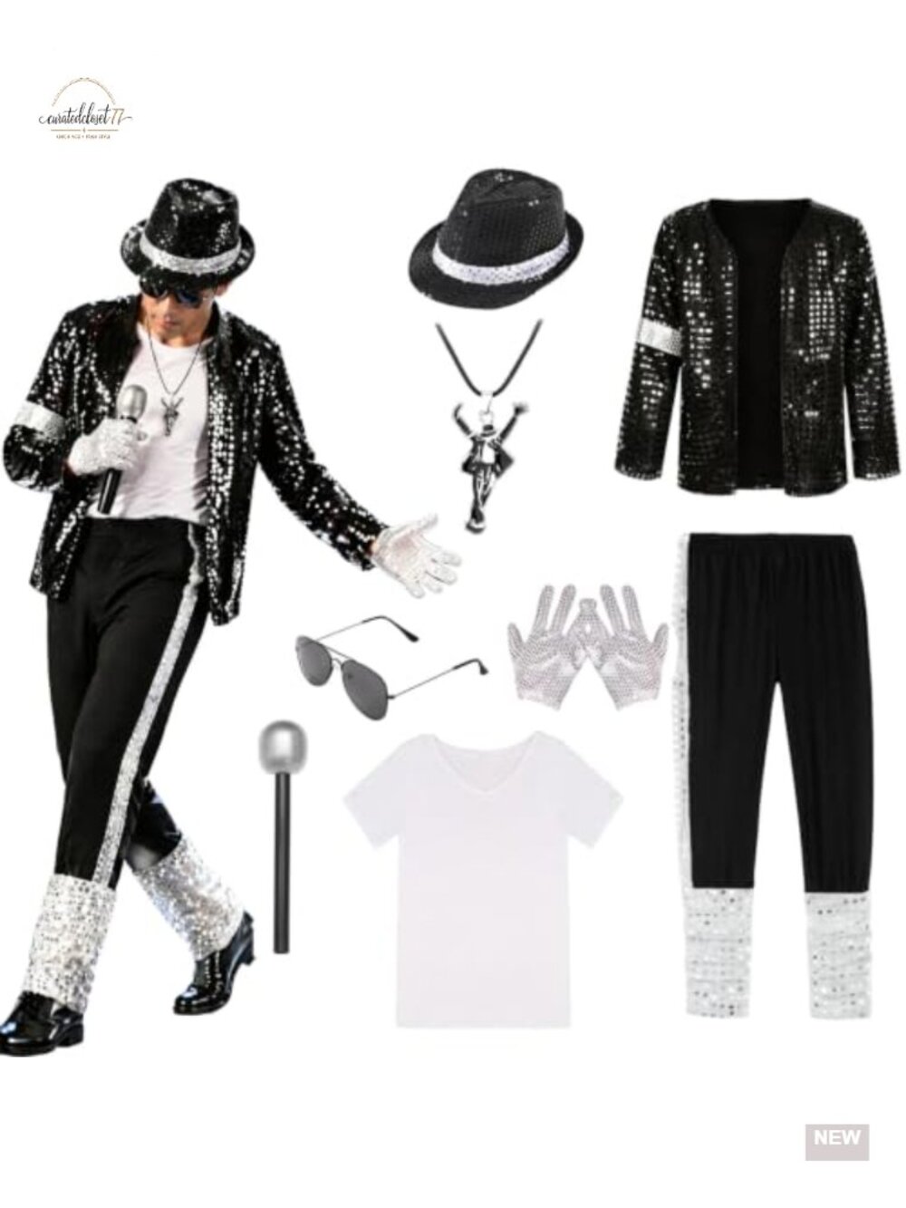 Men 80s 90s Dance Star Costume Sequin Jacket Pants Halloween Cosplay Outfit